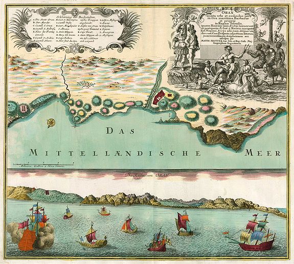 SEUTTER, M., Oran Munita Urbs et Comodus Porta in Ora Maritima Barbariae., antique map, old maps