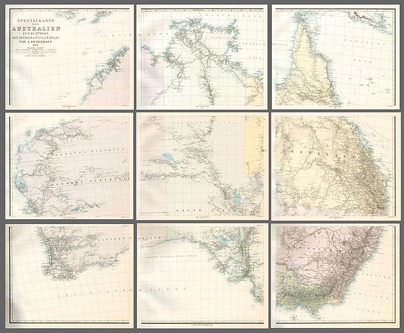 PETERMANN, A. / PERTHES, J., Specialkarte von Australien in 9 Blättern nach originalen & officiellen Quellen ., antique map, old maps