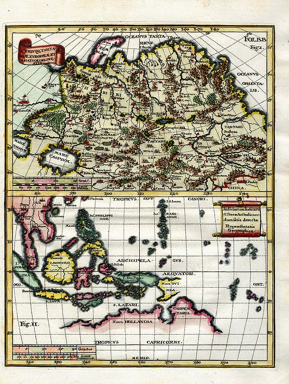 SCHERER, H., Utrivso Tartariae & Insularum Indicaru., antique map, old maps