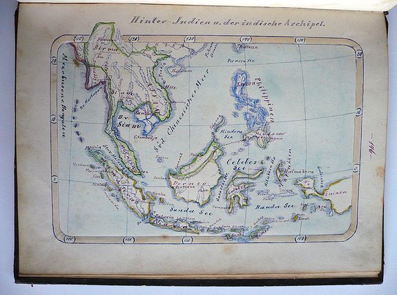 GREUBEL, M., Manuscript geography book on Asia, Africa, America and Australia with hand drawn maps, antique map, old maps