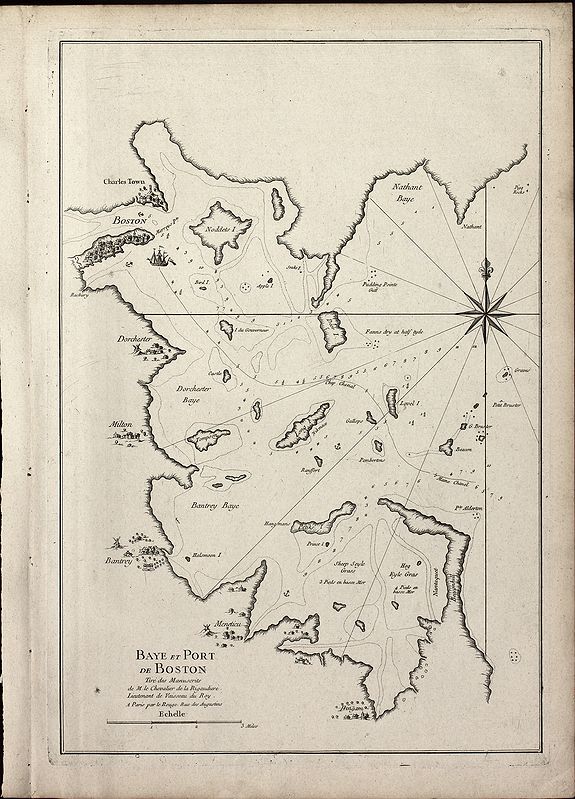le Rouge, G.L., Baye et Port de Boston. Tire des Manuscrits de M. le Chevalier de la Rigaudiere Lieutenant de Vaissau du Roy . A Paris par le Rouge. Rue des Augustins, antique map, old maps
