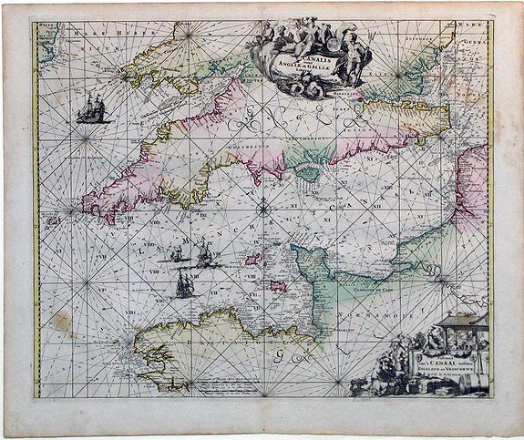 OTTENS, R., Canalis inter Angliae et Galliae Littera (English Channel), antique map, old maps