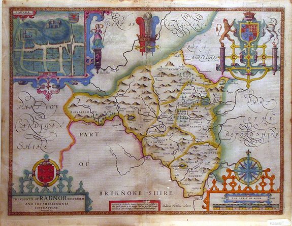 SPEED, J., The Countie of Radnor., antique map, old maps