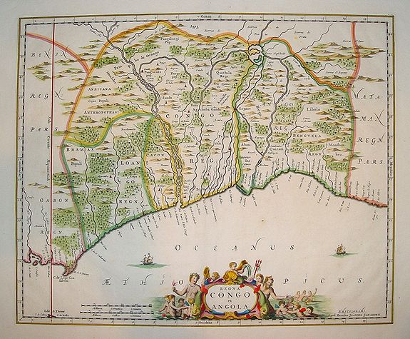 JANSSONIUS, J., Regna Congo et Angola, antique map, old maps