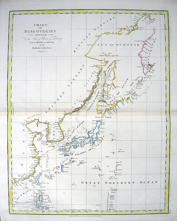 NEELE, CHART OF DISCOVERIES made in 1787 in the Seas of China & Tartary between Manilla and Avatcha..., antique map, old maps