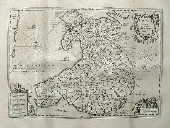 JANSSONIUS, J. / HORNIUS, Cambriae typus, Auctore Humfredo Lhuydo., antique map, old maps