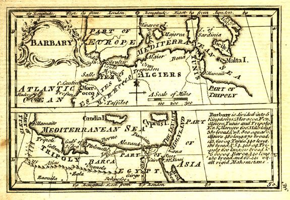 GIBSON, J., Barbary., antique map, old maps