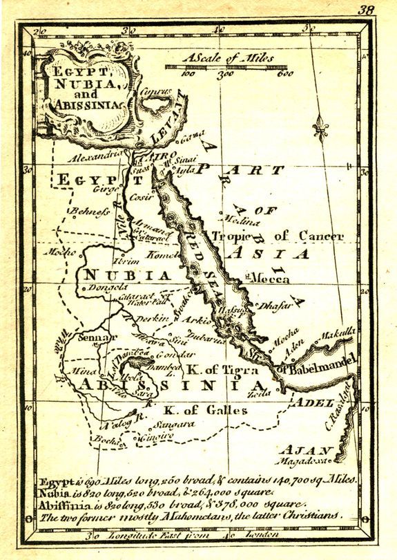 GIBSON, J., Egypt, Nubia and Abissinia., antique map, old maps