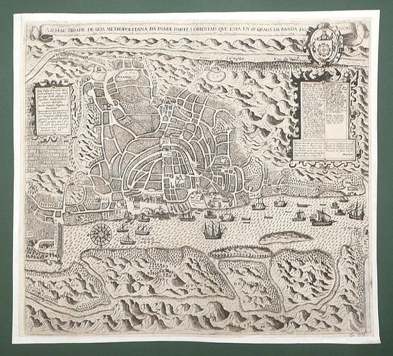 DE BRY, Th., A Ilha e Cidade de Goa Metropolitana da India e Partes Orientais que esta em 15 Graos da Banda do Norte., antique map, old maps