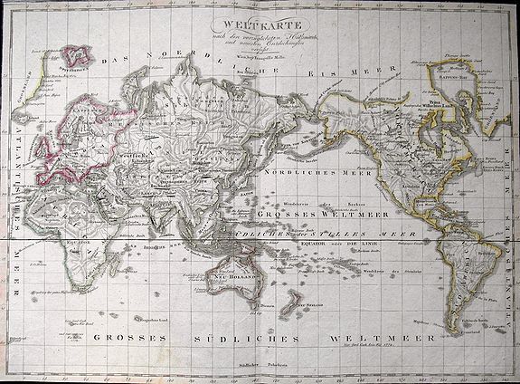 MOLLO, T., Weltkarte nach den vorzüglichsten Hülfsmitteln und neuesten Entdeckungen verfasst., antique map, old maps
