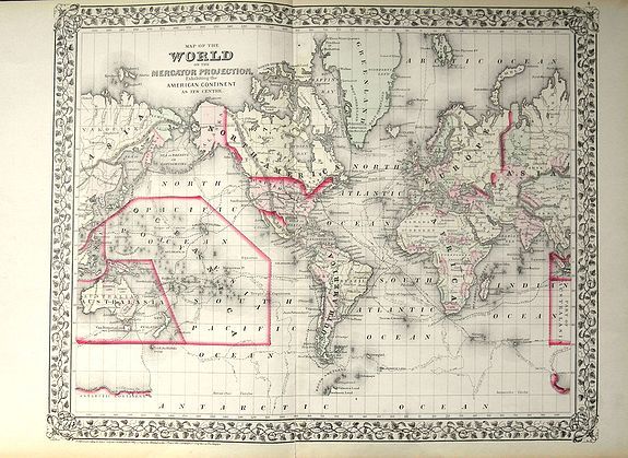 MITCHELL, S. A., Map of the World on Mercators Projection... & Eastern Hemisphere, antique map, old maps