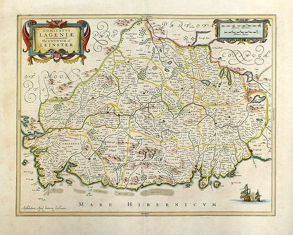 JANSSONIUS, J., Lagenia; Anglis Leinster / The countie of Leinster., antique map, old maps