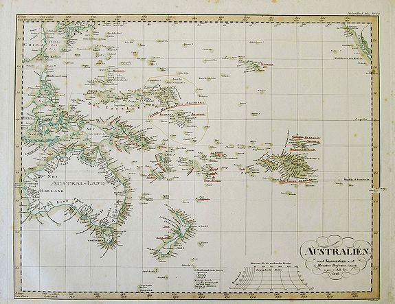 STIELER / PERTHES, AUSTRALIEN nach Krusenstern u. A. in Meractors Projection..., antique map, old maps