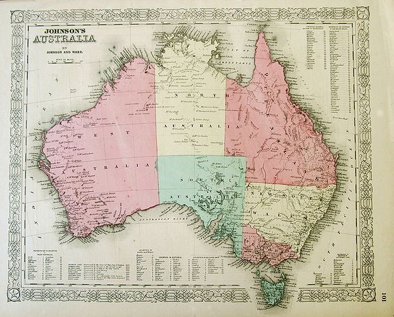 JOHNSON, A.J., Johnson's Australia by Johnson and Ward., antique map, old maps