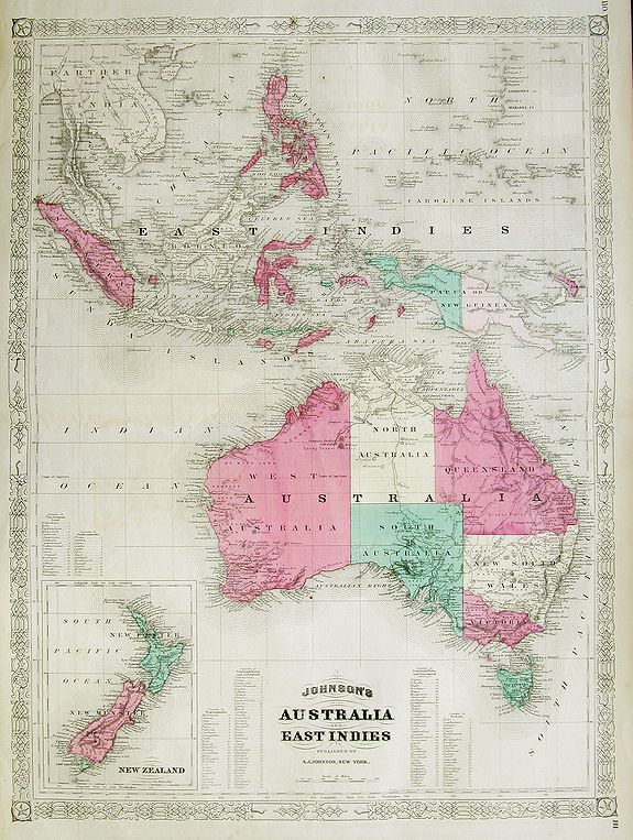 JOHNSON, A. J., Johnson's Australia and East Indies, antique map, old maps
