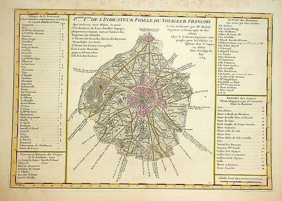 Mr Michel and LOUIS CHARLES DESNOS , Collection of 9 eighteenth century maps including Paris,  plus an attractive dedication page. , antique map, old maps