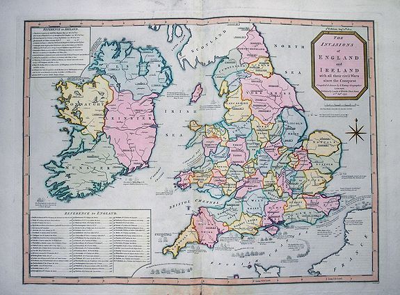 LAURIE & WHITTLE, The invasions of England and Ireland with all their civil Wars since the Conquest., antique map, old maps