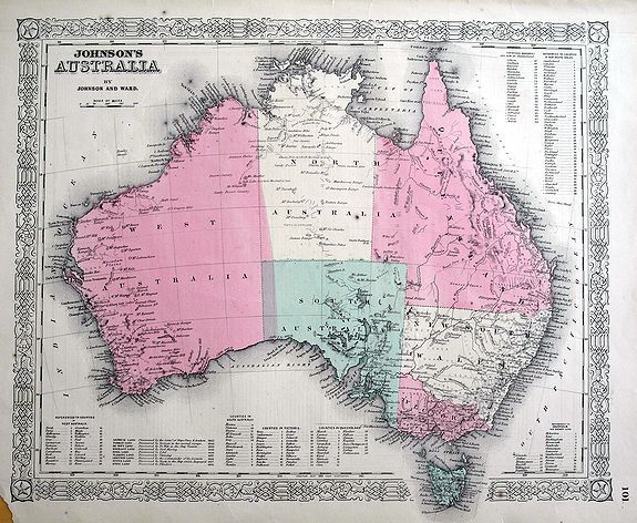 JOHNSON, A.J., Johnson's Australia by Johnson and Ward., antique map, old maps