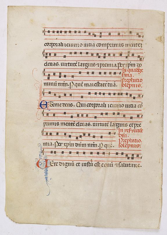 CHOIRBOOK, A large leaf from an Italian manuscript on vellum in Latin., antique map, old maps