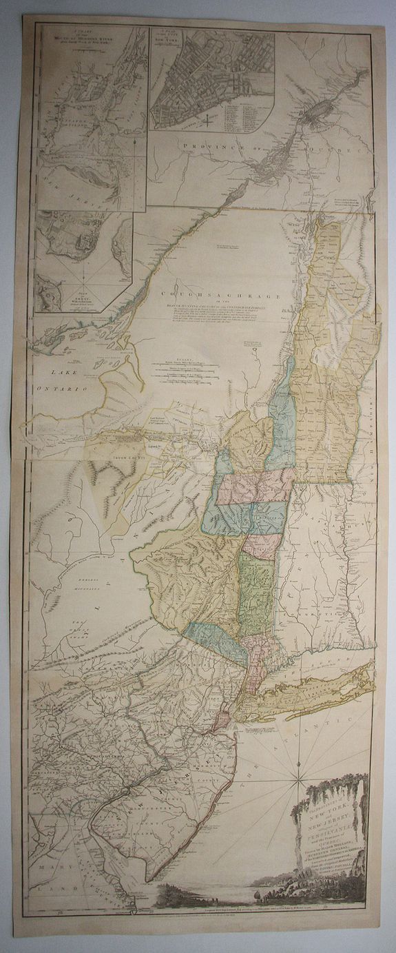 JEFFRYS, SAYER and BENNETT, The Provinces of New York, and New Jersey; with Part of Pensilvania, and the Province of Quebec. Drawn by Major Holland., antique map, old maps