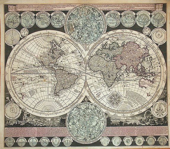 ZURNER, / SCHENK, P., Planisphaerium terrestre, cum utroque coelesti hemesphaerio, sive diversa orbis terraquei., antique map, old maps