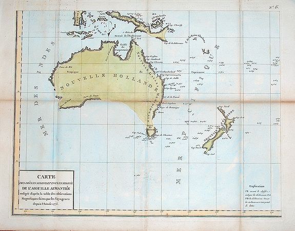 BUFFON, G. L., Carte des declinaisons et inclinaisons de L'aiguille aimantee redigee d'apres la table des observations magnetiques faites par les voyageurs depuis l'annee 1775, antique map, old maps