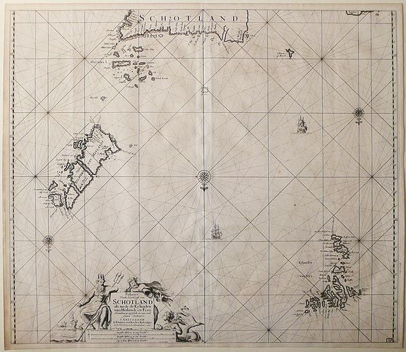 VAN KEULEN, G., Paskaart vande Noord Cust van Schotland als mede de Eylanden van Hitlandt en Fero., antique map, old maps