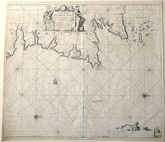 VAN KEULEN, G., Nieuwe Pascaert van de oost cust van Schotlandt beginnende van Barwyck tot aen de Orcades Ylanden., antique map, old maps