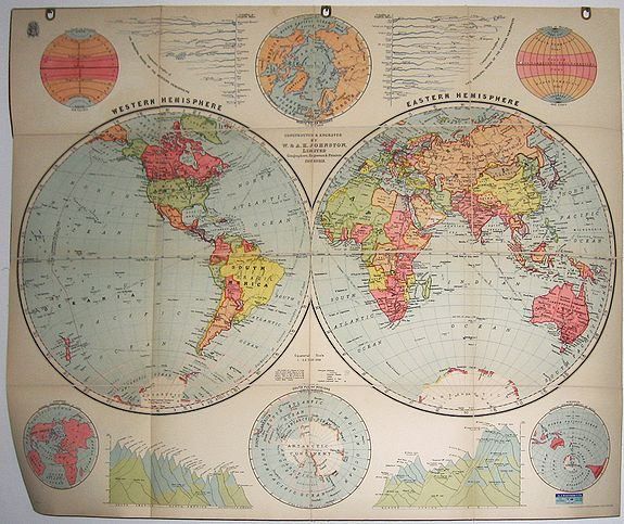 W. & A K Johnston limited, (W. & A. K. Johnston world map), antique map, old maps