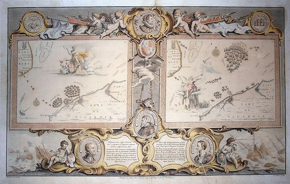 PINE, J., Untitled (Map of Part of Kent, English Channel, Part of Picardie, Plates IX & X), antique map, old maps