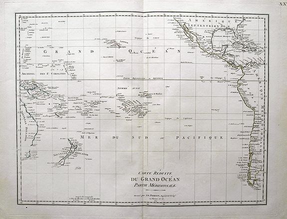 POIRSON, J.B., Carte reduite du Grand Ocean partie meridionale., antique map, old maps