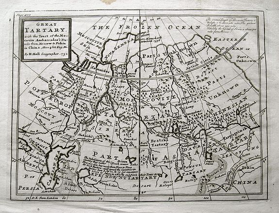 MOLL, H., Great Tartary. With the Tract of the Moscovite Ambassadox\'s Travels from Moscow to Pekin. . ., antique map, old maps