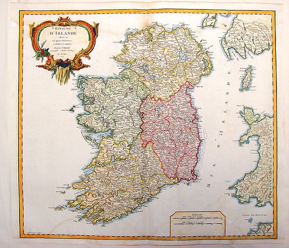 VAUGONDY, G., Royaume D'Irelande, Divisee en Ses Quatre Provinces., antique map, old maps