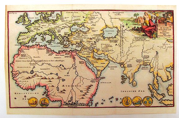GOEREE, J., De Tweede Weereld Door Noachs Dry Zonen Bevolkt, antique map, old maps