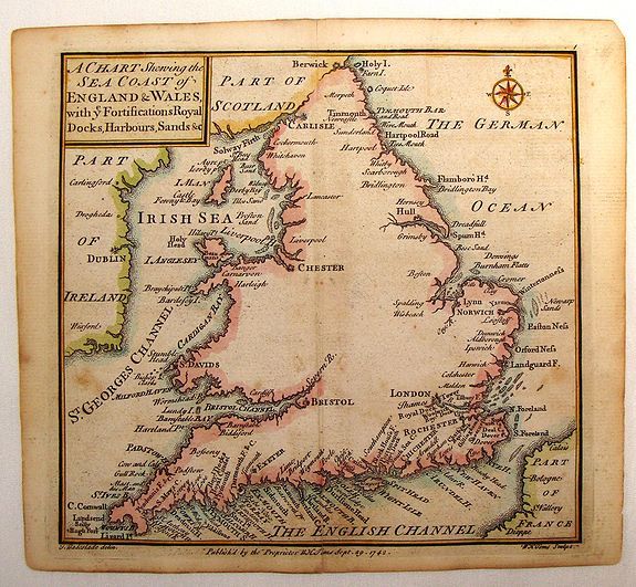 BADESDALE, T., A Chart Shewing the Sea coast of England & Wales., antique map, old maps
