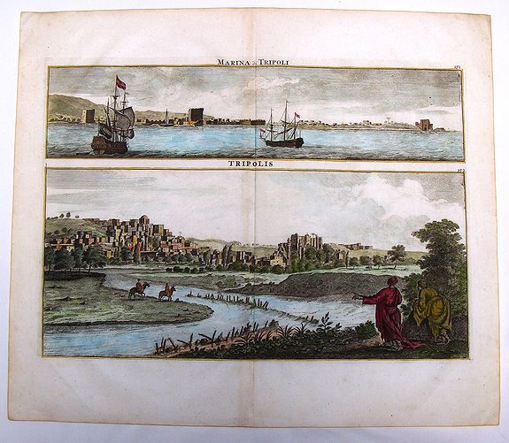 LE BRUYN, C., Marina di Tripoli & Tripoli., antique map, old maps