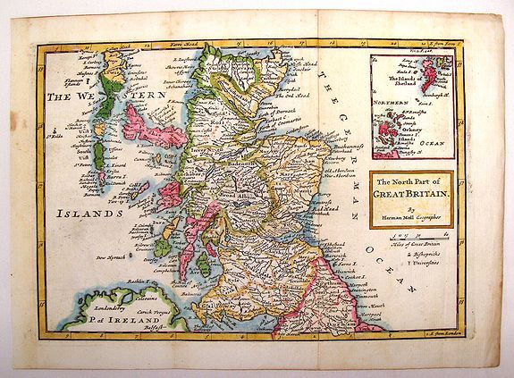 MOLL, H., The North Part of Great Britain., antique map, old maps
