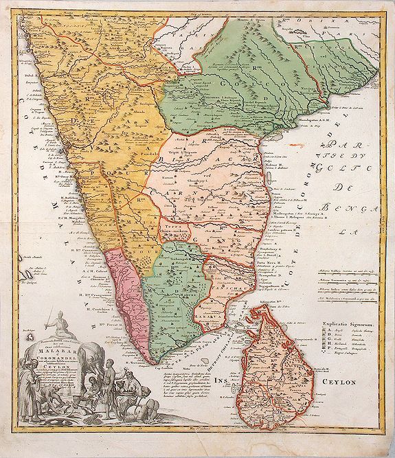HOMANN HEIRS, Peninsula Indiae Malabar Coromandel Ceylon., antique map, old maps