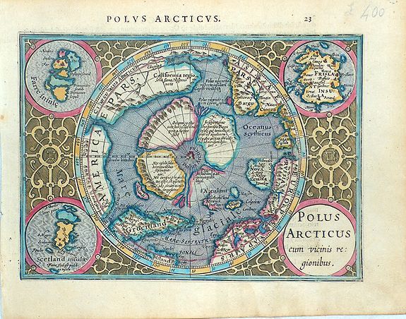 MERCATOR, G., Polus Arcticus cum vicinis regionibus., antique map, old maps