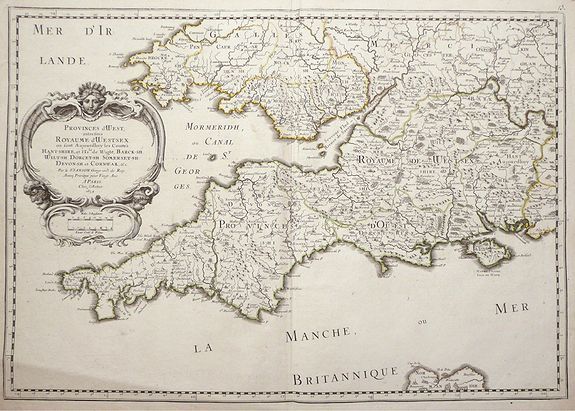 SANSON,N./ MARIETTE,P., Provinces d'West: autresois Royaume d'Westsex: ou sont Aujourdhuy les Comtes Hant-Shire, et I'Isle de Wight Barck-Sh., Wilt-Sh., Dorcet-Sh., Somerset-Sh., Devon-Sh. et Conwail etc.,, antique map, old maps
