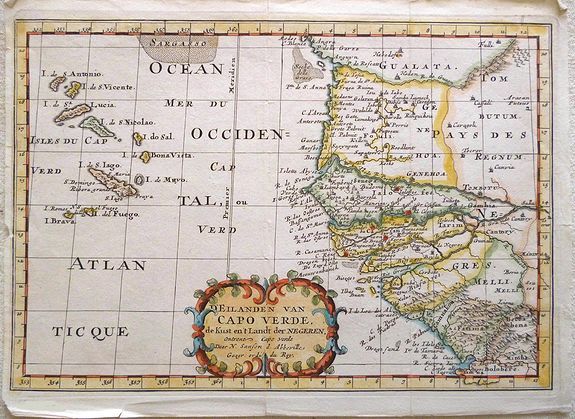 Sanson, N , D'Eilanden van Capo Verde. De kust en't Landt der Negeren., antique map, old maps