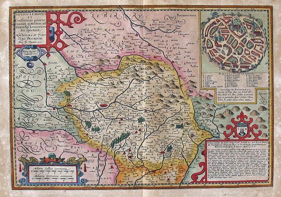 HONDIUS, J., TOTIUS LEMOVICI ET Confinium ... Petrus Kaerius caelavit., antique map, old maps