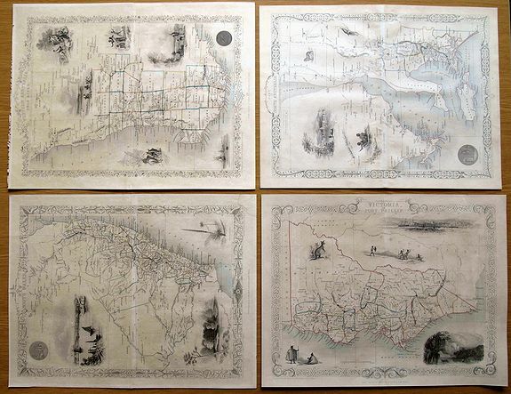 TALLIS, J. / RAPKIN, J., [LOT OF 4 MAPS] Parts of Australia., antique map, old maps