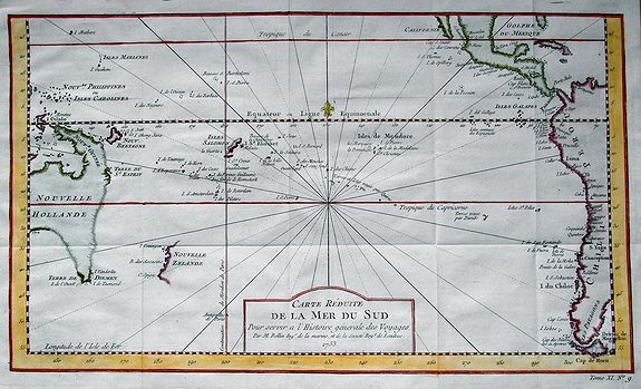 BELLIN, J. N., Carte réduite de la Mer du Sud..., antique map, old maps