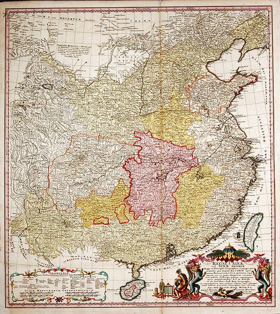 HOMANN HEIRS, Regni Sinae vel Sinae Propriae Mappa et Descriptio Geographica., antique map, old maps