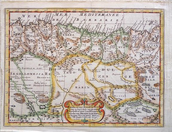 SANSON, N., Gedeelte van Barbaryen, waar in legt 't Rijk van Algiers verdeelt in zyne Lanschappen., antique map, old maps