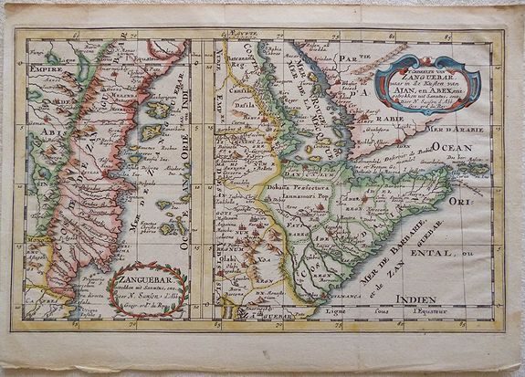 SANSON, N., t Gedeelte van Zanguebar waar in de Kusten van Ajan en Abex enz. Getrokken uit Sanutus., antique map, old maps