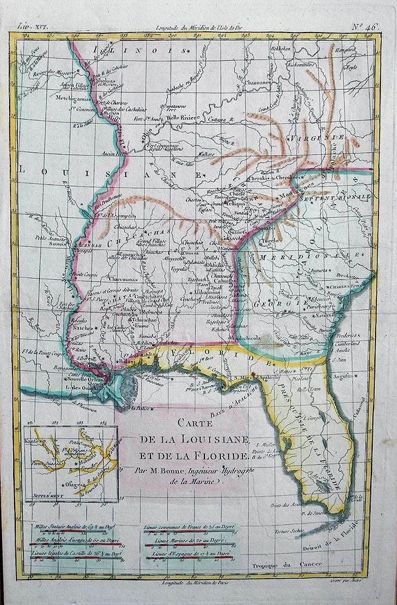 BONNE, R., Carte de la Louisiane et de la Floride, antique map, old maps