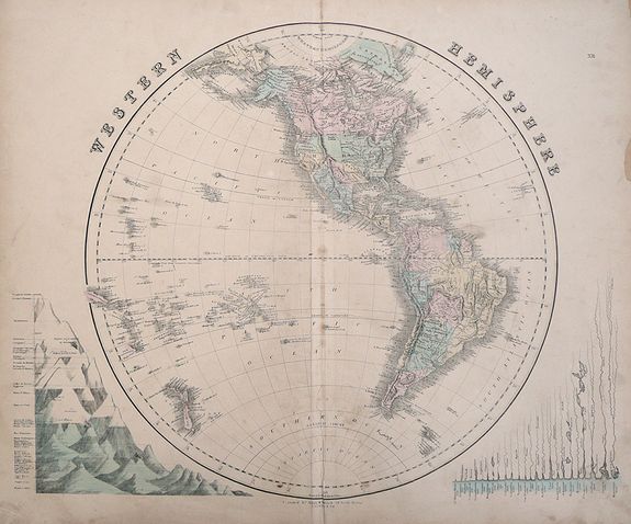 Gall & Inglis, Western Hemisphere & Eastern Hemisphere., antique map, old maps