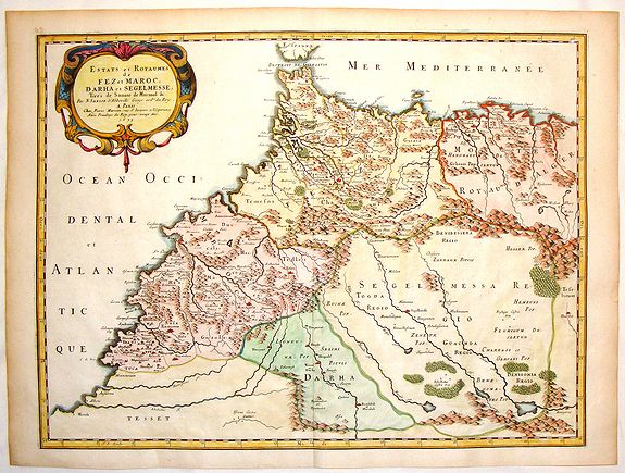 SANSON, N., Estats et Royaumes de Fez et Maroc, Darha et Segelmesse., antique map, old maps